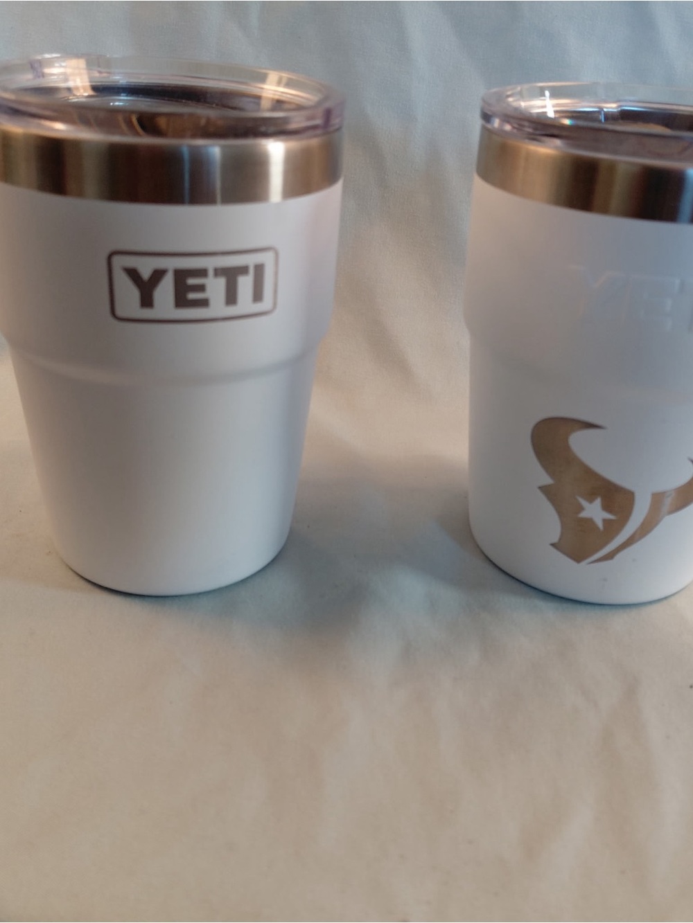 Yeti White Tumbler Duo with Silver Accents and Clear Lids